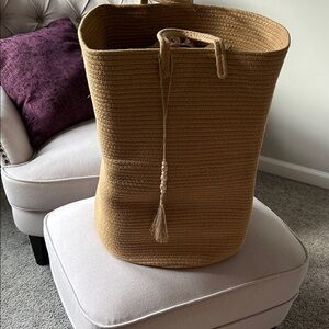 Jute Tall Wicker Laundry Basket with handles